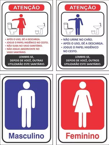 4 Placas De Sinalização Banheiro Feminino Masculino Regras MercadoLivre