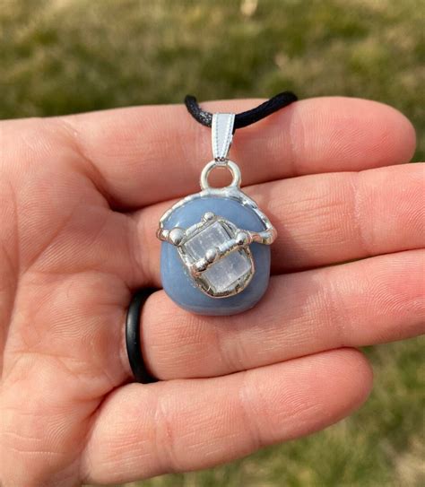 Angelite Stone Amulet With Selenite Anhydrite From Peru Angelic