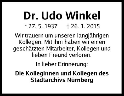 Traueranzeigen Von Udo Winkel Trauer Nn De