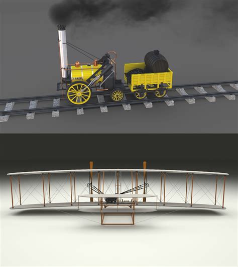 Geanimeerde Raketlocomotief En Wright Flyer Pakket 3D Model 199