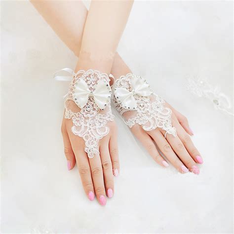 New Hot White Beaded Lace Fingerless Long Wedding Bridal Gloves Formal