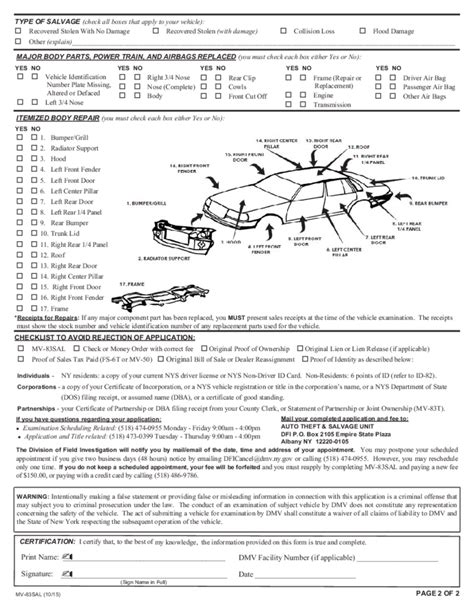 Form Mv83 Sal Salvage Examinationtitle Application New York Free