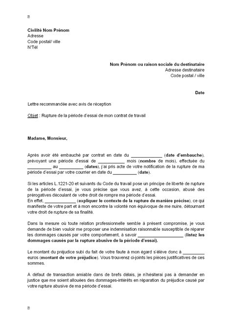 Comment Rédiger Une Lettre De Rupture De Période D essai Divers Exemples