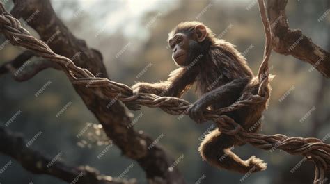 Premium Photo | A monkey swinging from a tree in the forest