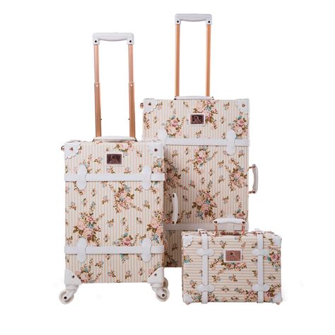 13 20 26 Women Floral Pu Leather 3 Pieces Travel Luggage Set With