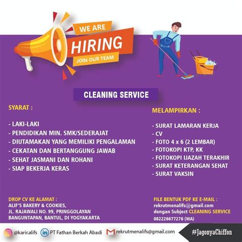 Lowongan Kerja Cleaning Service Teknisi Di Pt Fathan Berkah Abadi