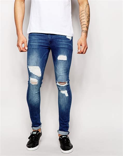 ASOS Extreme Super Skinny Jeans With Mega Rips In Blue For Men Lyst