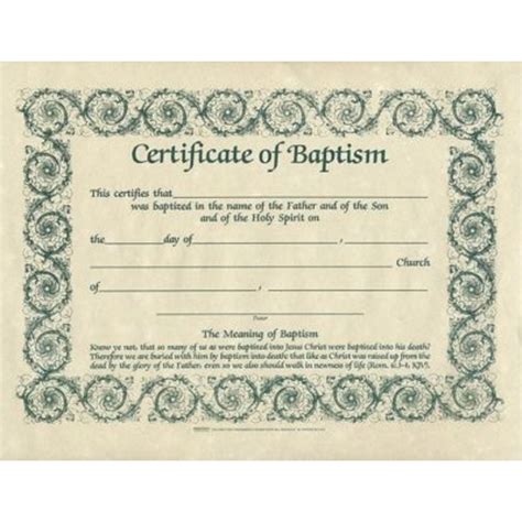 Baptism Parchment 8 12 X 11 Pack Of 6 天道北美網路書房 Us Tien Dao Books