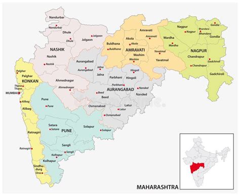 Maharashtra Map with Border Lines. Maharashtra Map 2019 Stock Vector ...