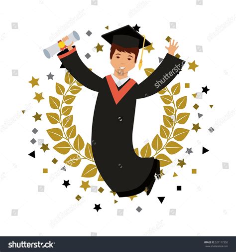 Cartoon Graduate Man Graduation Gown Hat Stock Vector Royalty Free