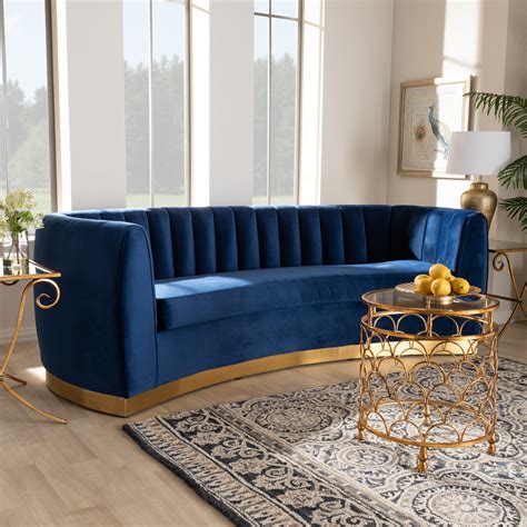 Baxton Studio Milena Glam Royal Blue Velvet Fabric Upholstered Gold