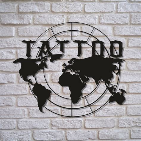 World Map Tattoo Metal Wall Art Tattoo Studios Sign - Etsy