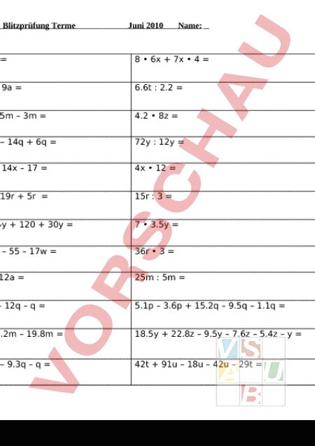 Arbeitsblatt Terme Mathematik Algebra