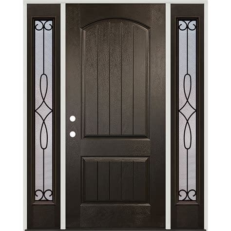 Rustic Finished Fiberglass Prehung Door Unit With Sidelites Door