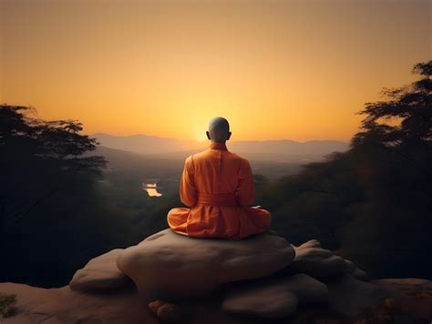 Premium Photo Buddhist Monk In Meditation On Mountaintop At Beautiful