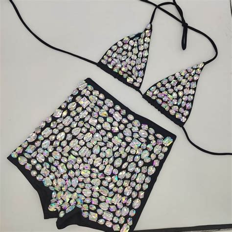 Vacation Diamond Bikini Set Rhinestone Swimwear Sexy Bathing Suit Bling