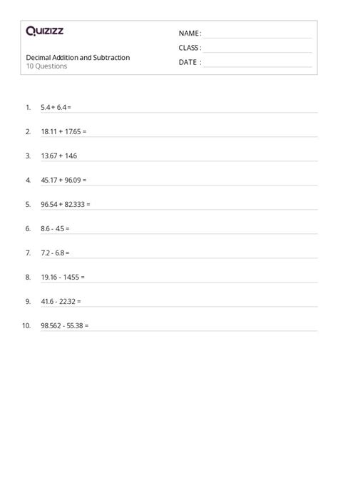 50 Subtraction Worksheets For 6th Grade On Quizizz Free And Printable