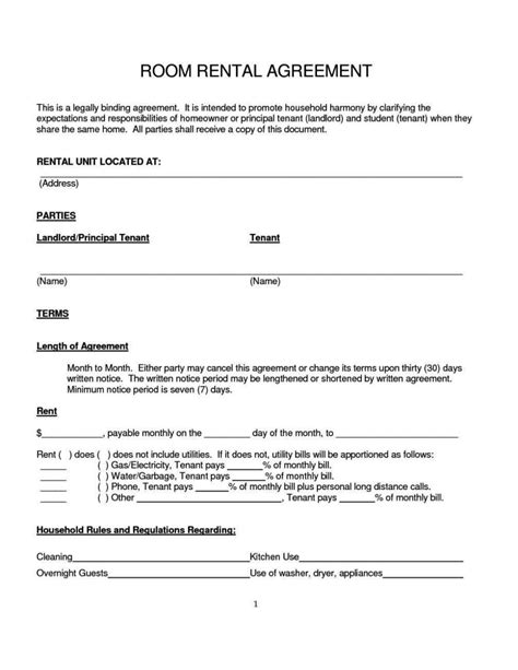 Printable Room Rental Agreement Template Pdf Pdf Template