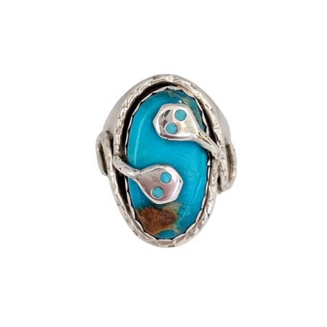 Zuni Effie Calavaza Large Snake Ring Turquoise Sterling Silver Size 11