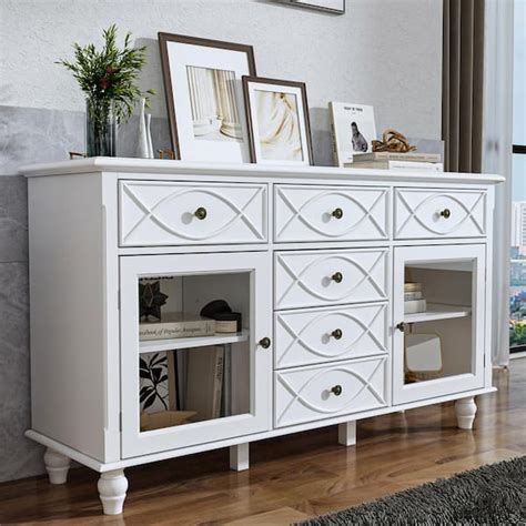 Wiawg Drawers White Wood Double Dresser Storage Cabinet With Tempered