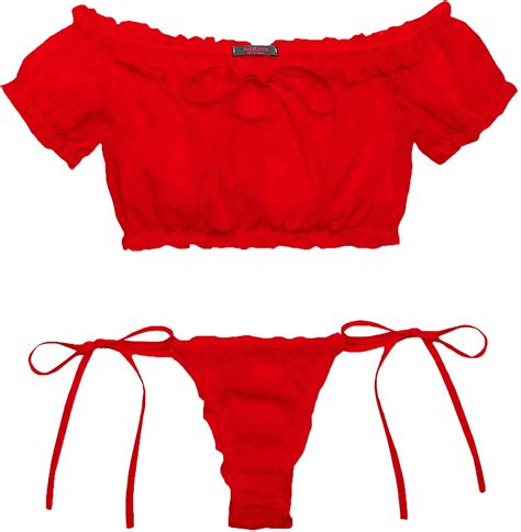 Avidlove Womens Lingerie Self Tie Ruffle Trim Dobby Teddy Mesh Lingerie Set Sexy Bra And Panty