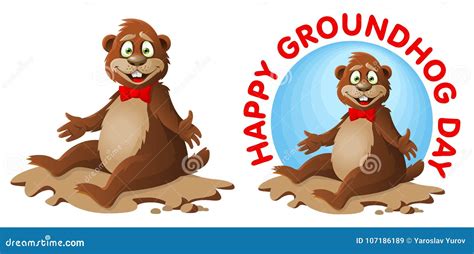 Hapy Groundhog Day. Groundhog Day Sale. Funny Cartoon Marmot Greeting You While Taking Off His ...