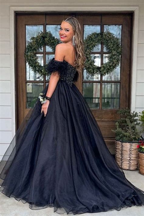 Off The Shoulder Beaded Black Long Prom Dress Off Shoulder Black Form Abcprom