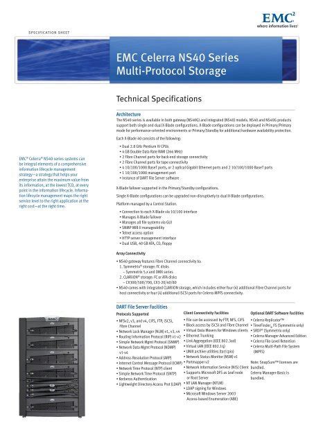 Emc Celerra Ns40 Specification Sheet Emc Centera