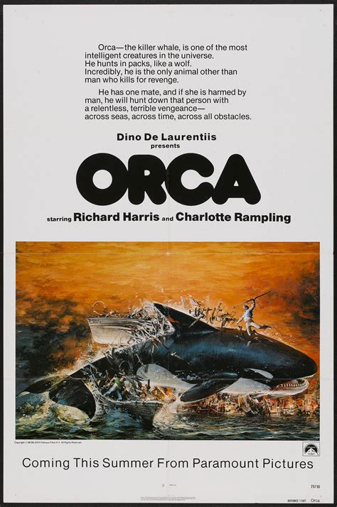 Orca (Paramount, 1977). One Sheet (27" X 41") Advance. Thriller ...