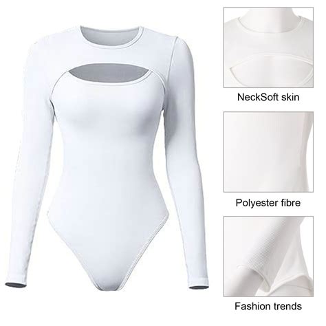 Sexy Bodysuit Women Hollow Slim Fit Womens Long Sleeve Round Collar