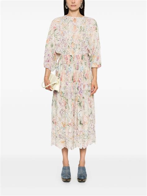 Zimmermann Halliday Embroidered Midi Dress Neutrals Farfetch