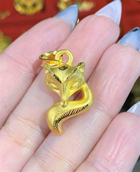 9999 Pure Gold 3d Fox Vintage Pendant Etsy