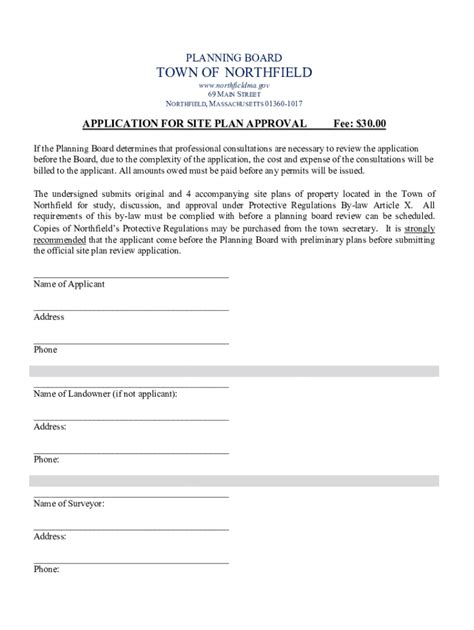 Application For Site Plan Approval Northfieldma Fill Out Sign