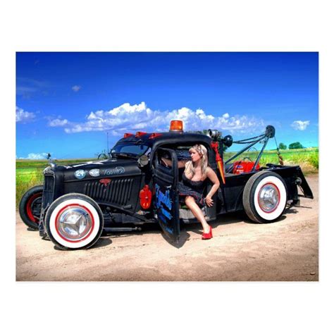 Speeds Towing Rat Rod Truck Pin Up Girl Postcard Zazzle Artofit