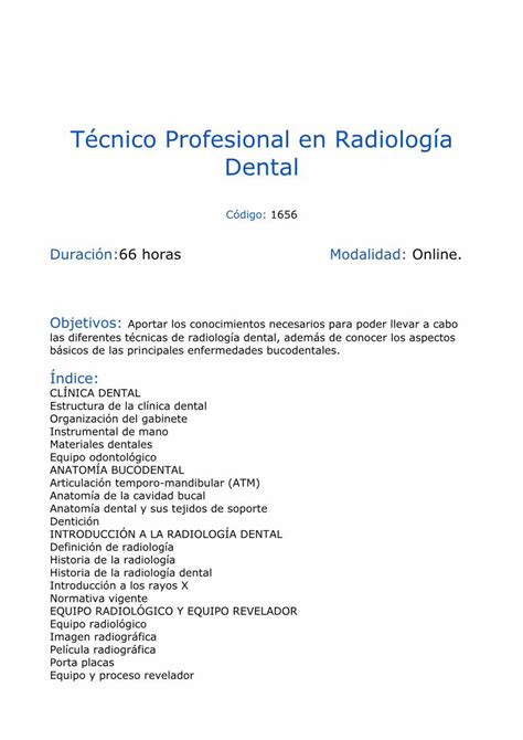 PDF Técnico Profesional en Radiología Dental galfor es TÉCNICAS