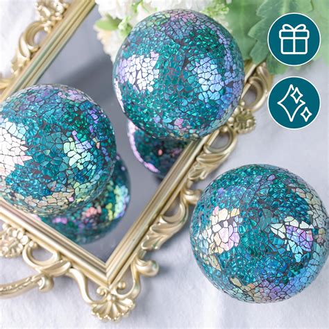 Snapklik.com : 3PCS Mosaic Glass Balls, 4inch Decorative Balls Glass