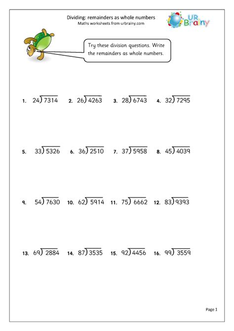 Two And Four Digit Divisions With Remainders Practice