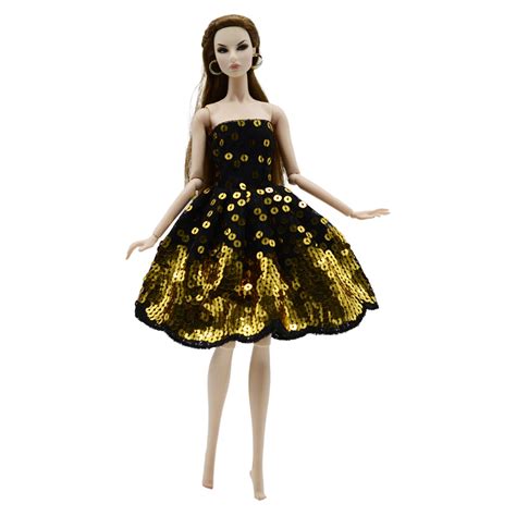 NK vestido para muñeca Barbie falda negra con cuentas amarillas