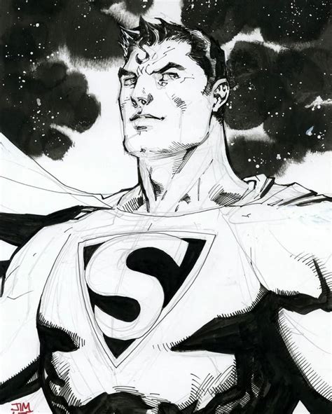 a black and white drawing of a man wearing a superman suit with clouds ...