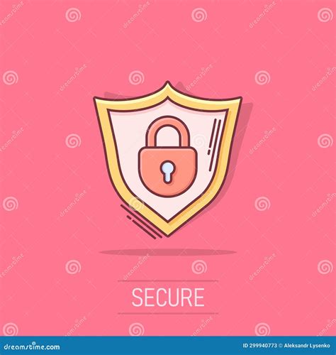 Vector Cartoon Lock With Shield Security Icon In Comic Style Protection Illustration Pictogram