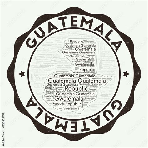 Guatemala logo. Authentic country badge with word cloud in shape of Guatemala. Round emblem with ...