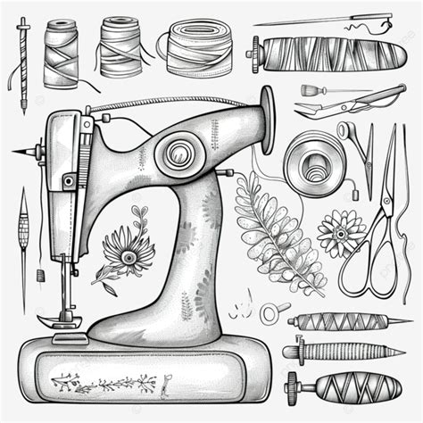 Detailed Line Art Sewing Clipart Sewing Sewing Machine Clipart Png