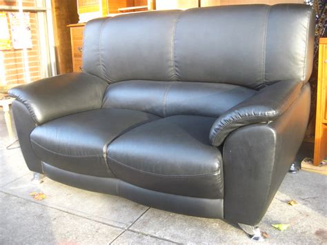 UHURU FURNITURE & COLLECTIBLES: SOLD - Black Leather Loveseat - $180