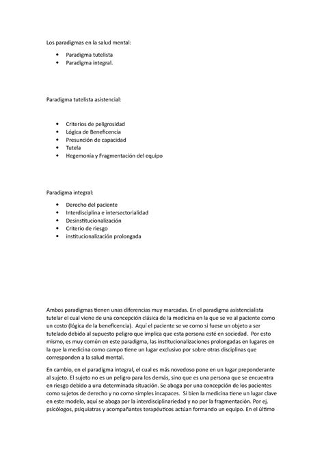 Los paradigmas en la salud mental Salud Pública y Enfermeria