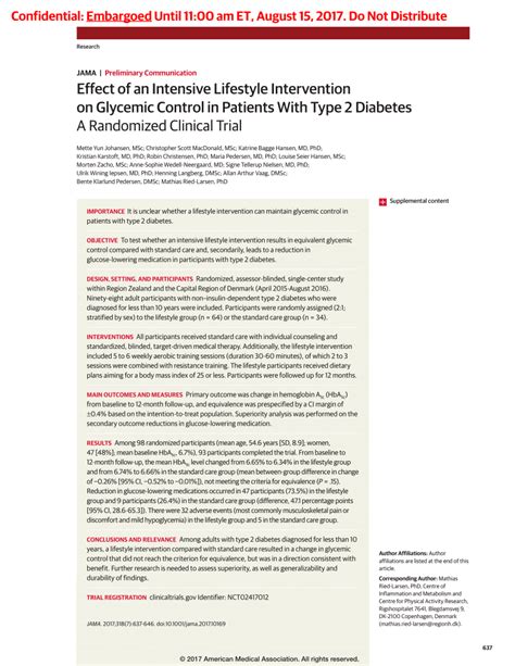 Pdf Effect Of An Intensive Lifestyle Intervention On Glycemic Control In Patients With Type 2