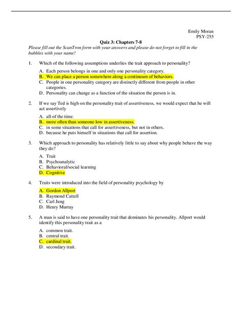 Psy 255 Quiz 3 Chapters 7 And 8 Question With Answers Updated 2022