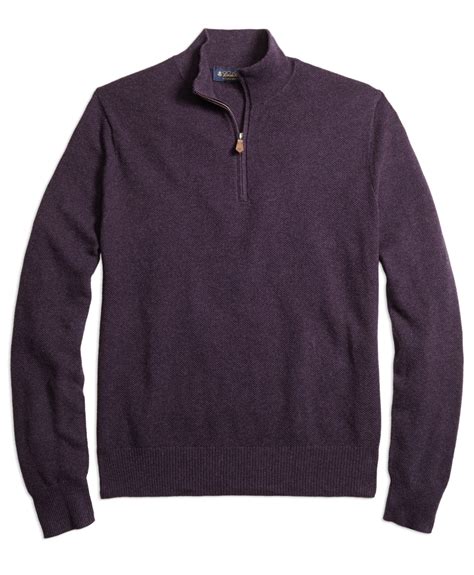 Brooks Brothers Cotton Cashmere Half Zip Sweater In Purple For Men