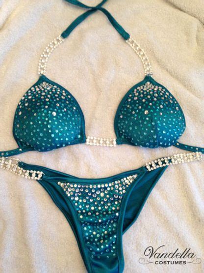 Teal Blue Bikini Competition Suit Rhinestone Connectors