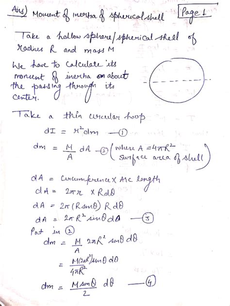 Show That The Moment Of Inertia Of A Spherical Shell Of Radius R And