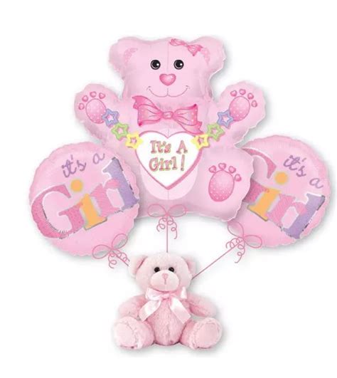 Balloons | Baby Girl Teddy Bear Balloon Bouquett | Hospital Gift Shop ...